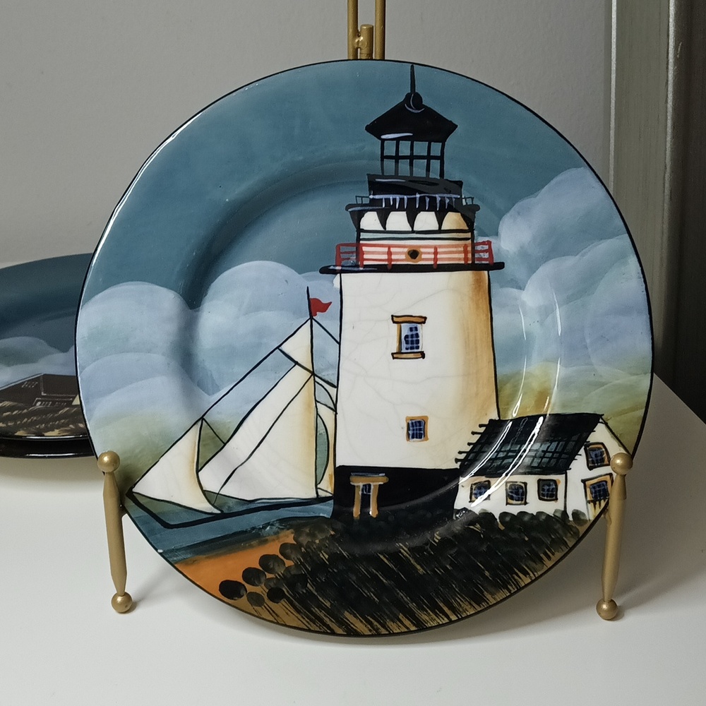 David Carter Brown Stoneware By The Sea Lighthouse Plates Set Of 3